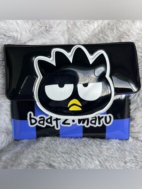 Badtz Maru BiFold shiny vinyl black & purple check Wallet 1993-97 Sanrio